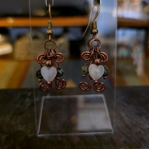 Hand Crafted By Me, Artisan Copper and Stone Heart Earrings